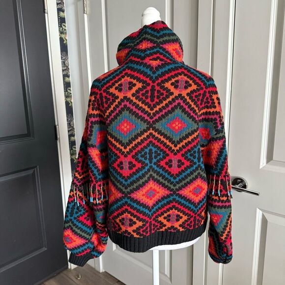 Farm Rio Rauti Multicolored Turtleneck Sweater with Beaded Fringe Size M - Picture 5 of 11